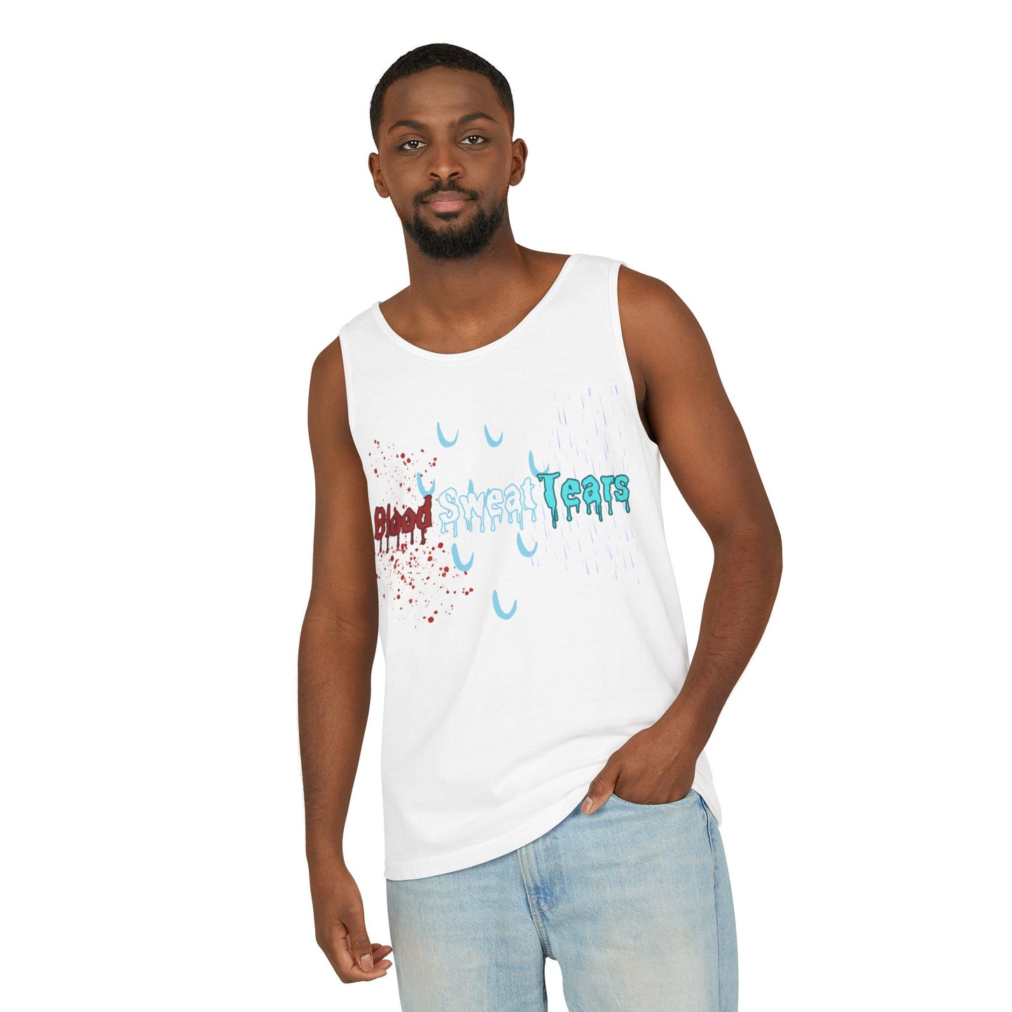 Blood sweat and tears stacked skull workout Unisex Garment-Dyed Tank Top